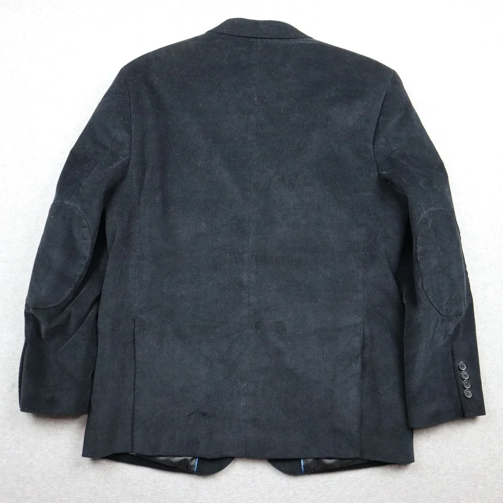 Perry Ellis Portfolio Blazer Mens 40S Slim Fit Black Corduroy Elbow Patches